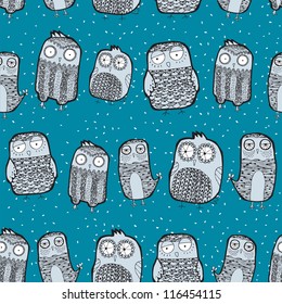 Seamless pattern with owls