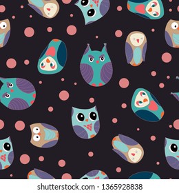 Seamless pattern with owls