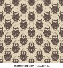 Seamless pattern with owls. Background can be used for wallpaper, gift wrapping, fill backdrop web page.