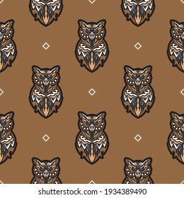 Seamless pattern with owls in boho style. Suitable for clothing and textiles. Vector
