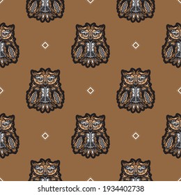 Patrón sin foco con búhos al estilo boho. Adecuado para ropa y textiles. Ilustración vectorial.
