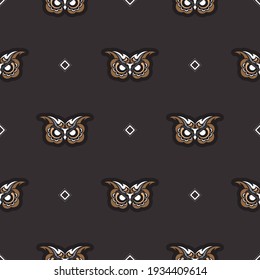Seamless pattern with owls in boho style. Suitable for backgrounds and prints. Vector 
