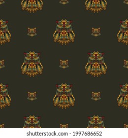 Seamless pattern with owls in the colors of the baroque style. Good for backgrounds, prints, apparel and textiles.