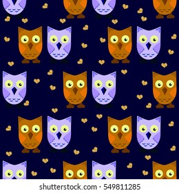 seamless pattern owls, couple, brown and gray (violet)