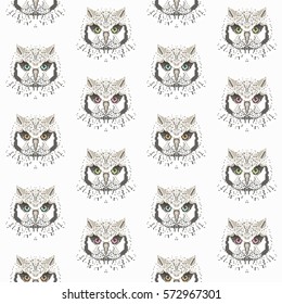 Seamless pattern with owls. Cute vector background with funny birds.