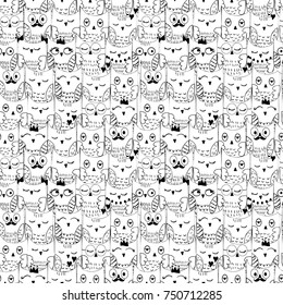 seamless pattern with owls and dots.Vector illustration