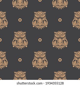 Seamless pattern with owls. Exclusive design. Vector illustration.