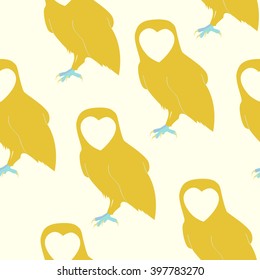 seamless pattern Owls face heart. Cute romance bird with heart face. 