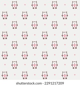 seamless pattern with owls and hearts