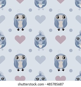 Seamless pattern with owls and hearts. Nice vector illustration
