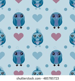 Seamless pattern with owls and hearts. Nice vector illustration