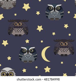 seamless pattern with owls in the night