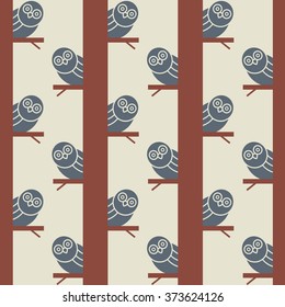 Seamless pattern with owls on trees. Vector background