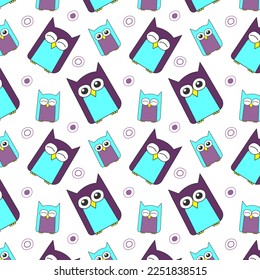 Seamless pattern with owls on a white background