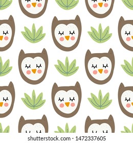 Seamless pattern owls Scandinavian style, vector illustration. Design for fabric, wrapping, textile, wallpaper, apparel.
