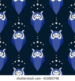 Seamless pattern with owls and stars