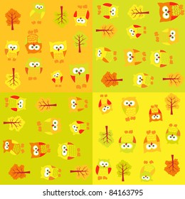 Seamless pattern with owls and trees in squares vector