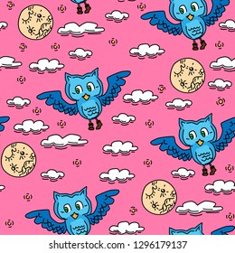 Seamless pattern of owls vector