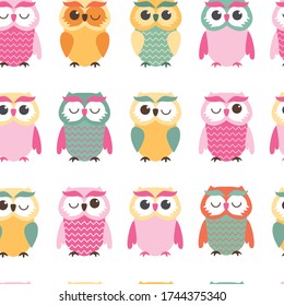 Seamless pattern with owls. Vector illustration.