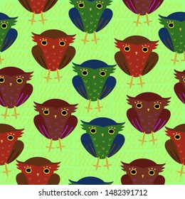 Seamless pattern with owls. For wrapping paper and fabric.