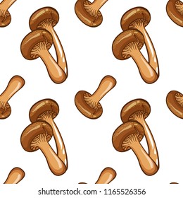 Seamless pattern of oyster mushroom. Vector illustration isolated on white background.