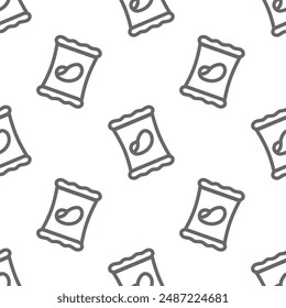  Seamless pattern pack chips icon. Simple sign cracker. Line style for background, menu,restaurant, invitation, your design. Groceries. 