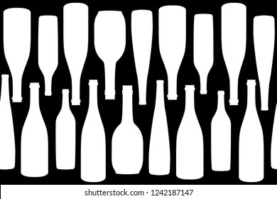 Seamless pattern pack paper with different shaped black and white wine bottles. Flat Design Vector illustration