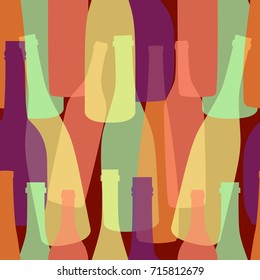 Seamless pattern pack paper with different shaped colorful wine bottles. Flat Design Vector illustration