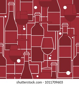 Seamless pattern, pack paper with wine bottles and wine glasses. Flat style, background vector. Overlapping backdrop with winery elements collection. Colorful wallpaper, good for printing