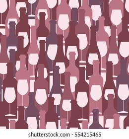 Seamless pattern, pack paper with wine bottles and wine glasses icons. Modern thin line icon, flat style. Background or backdrop with winery elements collection. Colorful wallpaper, good for printing