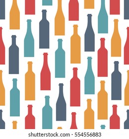 Seamless pattern, pack paper with wine bottles and wine making icon. Modern thin line icons, flat style. Vector background with winery elements collection. Colorful wallpaper, good for printing