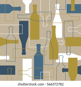 Seamless pattern, pack paper with wine bottles and wine making icon. Modern thin line icons, flat style. Vector background with winery elements collection. Colorful wallpaper, good for printing