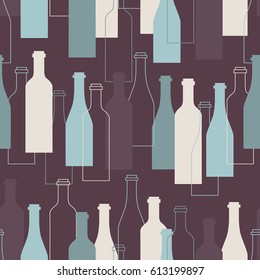 Seamless pattern, pack paper with wine bottles and wine making icon. Modern thin line icons, flat style. Vector background with winery elements collection. Colorful wallpaper, good for printing