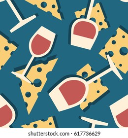 Seamless pattern, pack paper with wine glasses and cheese icon. Modern thin line icons, flat style. Vector background with winery elements collection. Colorful wallpaper, good for printing