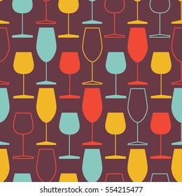 Seamless pattern, pack paper with wineglasses and wine making icon. Modern thin line icons, flat style. Vector background with winery elements collection. Colorful wallpaper, good for printing