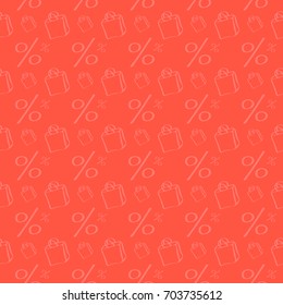 Seamless pattern with packages and percent sign.
