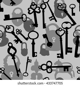Seamless pattern with padlocks and keys
