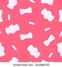 seamless pattern with pads and tampons pink background