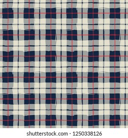 Seamless pattern paint brush plaid grunge style watercolor imitation gingham. Vector background.