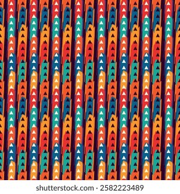 Seamless pattern. Paint brush triangles ornament. Hand drawn geometrical backdrop. Triangular shapes wallpaper. Geometric background. Ethnic motif. Arrows textile print. Web design. Vector abstract