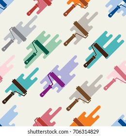 Seamless pattern: paint roller and paint spot. Tools for repair and construction.
