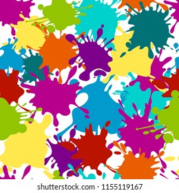 Seamless pattern paint splashes. Vector ink splatter colored, decoration spot and splashing illustration