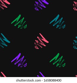 Seamless pattern with paint spots on black background. Vector illustration. Abstract background. For banners, web design, scrapbooking, wrapping paper, printing on textile, clothes, package, bags.