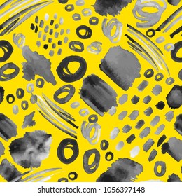 Seamless pattern, paint spots. Watercolor background. Ethnic ornament. Chaotic, random brush strokes. Abstract art texture, wallpaper wrapping