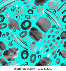 Seamless pattern, paint spots. Watercolor background. Ethnic ornament. Chaotic, random brush strokes. Abstract art texture, wallpaper wrapping