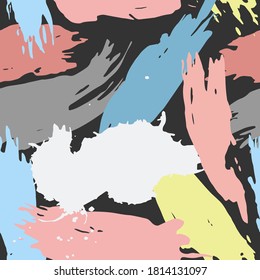 Seamless pattern. Paint strokes. Multicolored background with multicolored strokes. Design for cover, fabric, wrapping paper, background, wallpaper. EPS 10