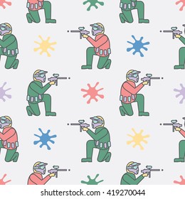 Seamless pattern with paintball players.