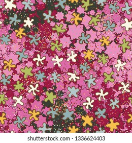 Seamless pattern. Painted blots scattered hoatically on an abstract background.