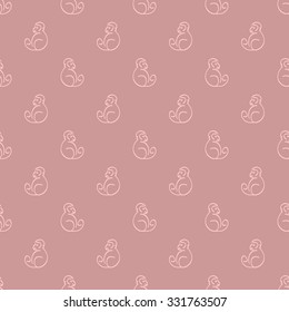 Seamless pattern painted by hand, with the image of a monkey - the symbol of the new year. It can be used as wrapping paper. Pale red brick color.