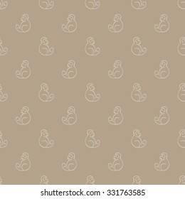 Seamless pattern painted by hand, with the image of a monkey - the symbol of the new year. It can be used as wrapping paper. Pale brown.